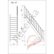 Деревянная лестница Лес 12 высота 2676-2900 мм, ширина 2145-855 мм